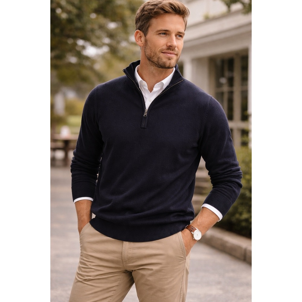 14th & Union Navy Men's Quarter Zip Sweater Old Money Minimalist Classic‎ SZ XL